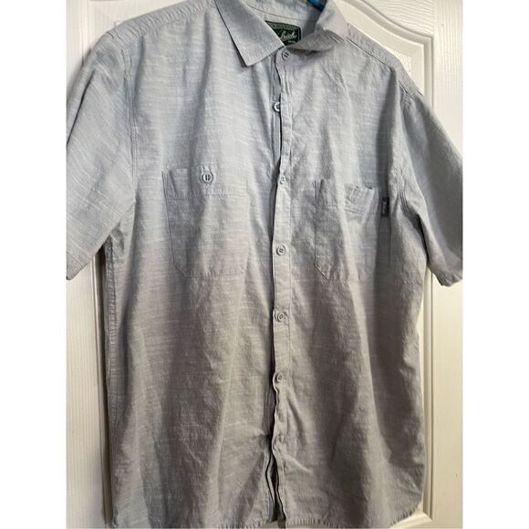 Woolrich Mens Space Dye Gray Short Sleeve Collared Buttons Up Shirt Size L - Picture 10 of 11